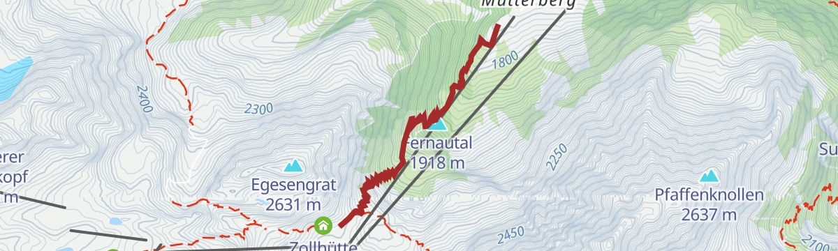 Route map: Mutterbergalm - Dresdner Hütte